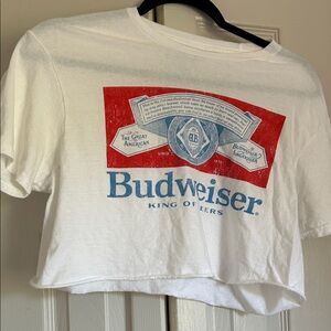 Budweiser White Crop Top with Red and Blue Crest